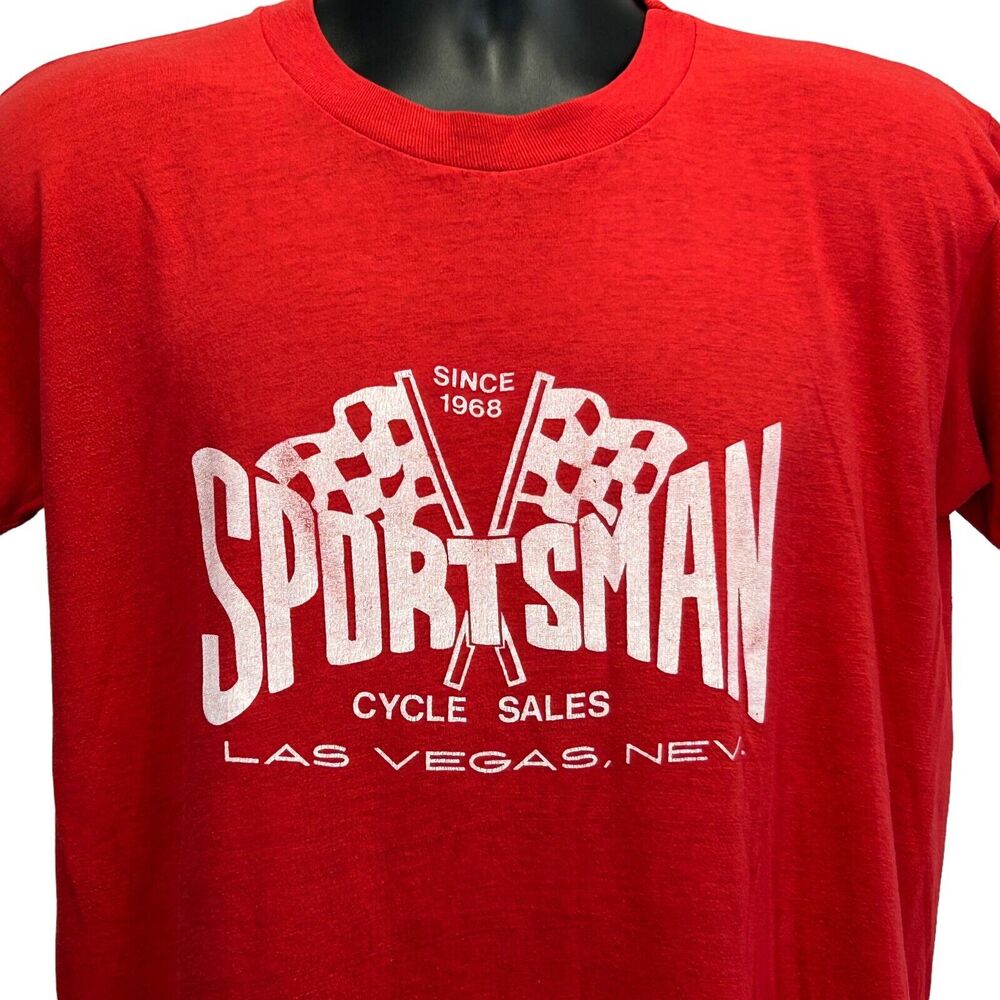 Vintage 80s Sportsman Cycle Sales T Shirt Dirt Bike Las Vegas Red Mens M Medium